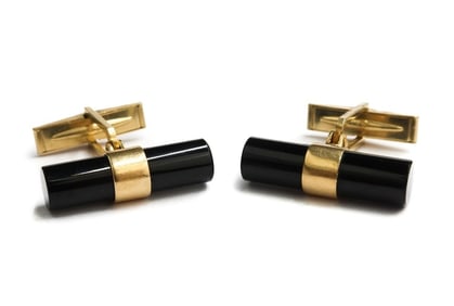 14k Yellow Gold and Black Onyx Barrel Cufflinks