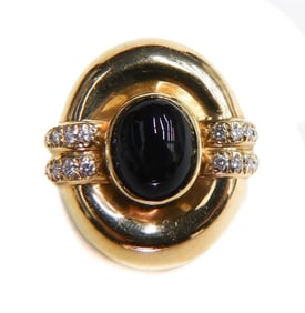 14k Yellow Gold Diamond and Onyx Pendant
