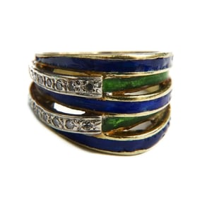 Tiffany & Co. 18k Yellow Gold Diamond and Guilloche Enamel Ring, Size 6