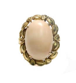 14k Yellow Gold Pink Coral Ring, Size 8