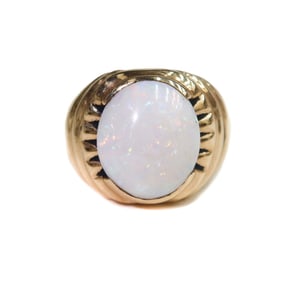 14k Yellow Gold and White Opal Ring, Size 8.5