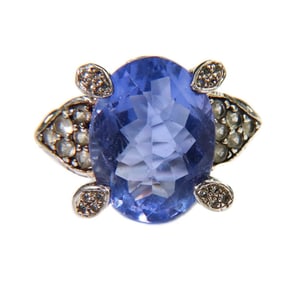 Sterling SIlver Blue Spinel and White Topaz Ring, Size 6.5