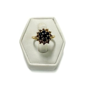 14k Yellow Gold and Sapphire Cluster Ring Size 5.5