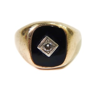 Baden & Foss 14k Yellow Gold Onyx and Diamond Masonic Ring, Size 10
