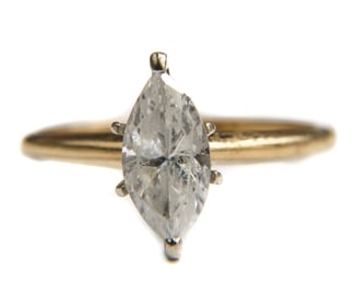 14k Yellow Gold and Marquise Cut White Tourmaline Ring Size 6.5