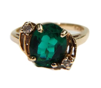 10k Yellow Gold Green and White Tourmaline Ring, Size 5