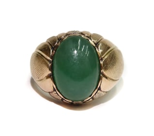 14k Yellow Gold Cabochon Jade Men's Ring, Size 10