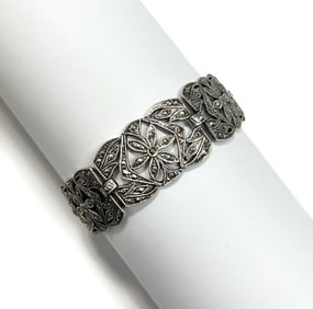Sterling Silver Marcasite Statement Bracelet