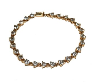 14k Yellow Gold White Tourmaline Heart Link Bracelet