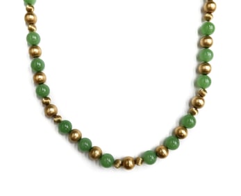 14k Yellow Gold and Chrysoprase Beaded Necklace