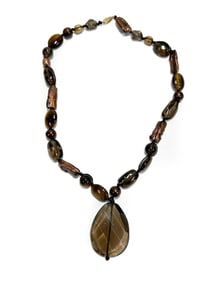 14k Yellow Gold Smokey Quartz and Natural Purple Pearl Necklace