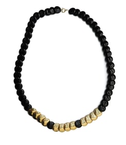 14k Yellow Gold and Black Onyx Disc Necklace