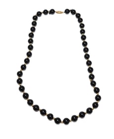 14k Yellow Gold and Onyx Beaded Single Strand Necklace