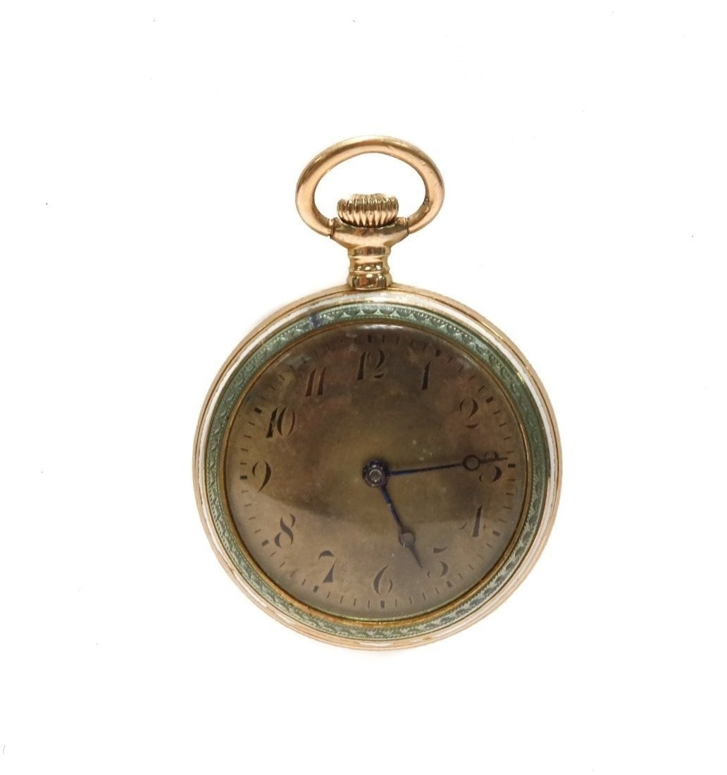Primerose Watch Company 14k Yellow Gold Guilloche Enamel Swiss  Pocketwatch, 15 Jewels (1 of 7)