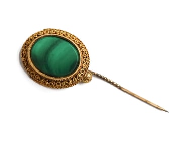 14k Yellow Gold and Malachite Hat Pin
