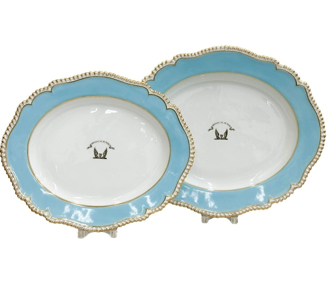 Pair Flight Barr & Barr Worcester Armorial Porcelain Serving Platters Blue c1815 (1 of 12)