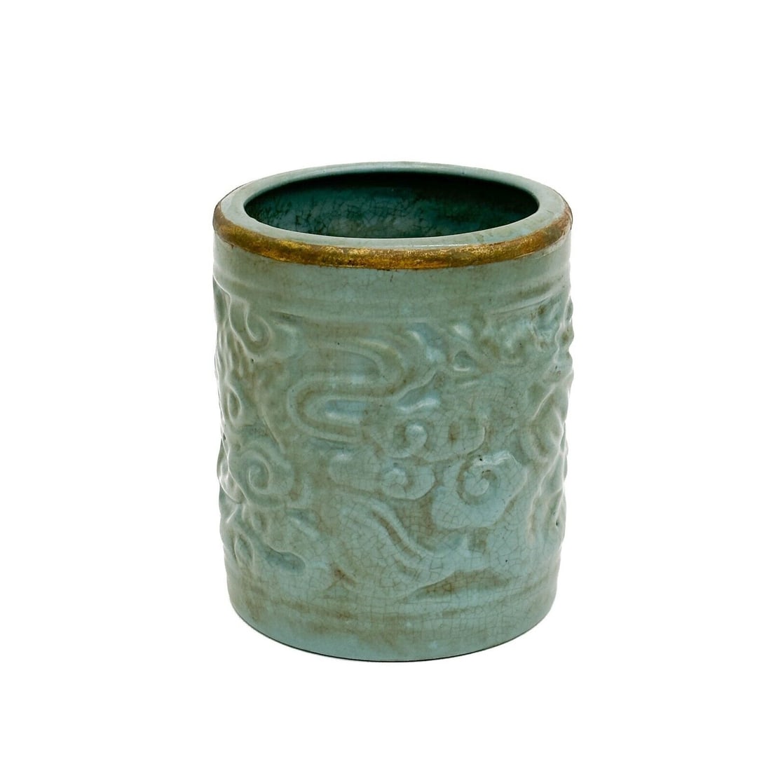 Chinese Blue Celadon Porcelain Vase Planter Cloud Dragons (1 of 6)