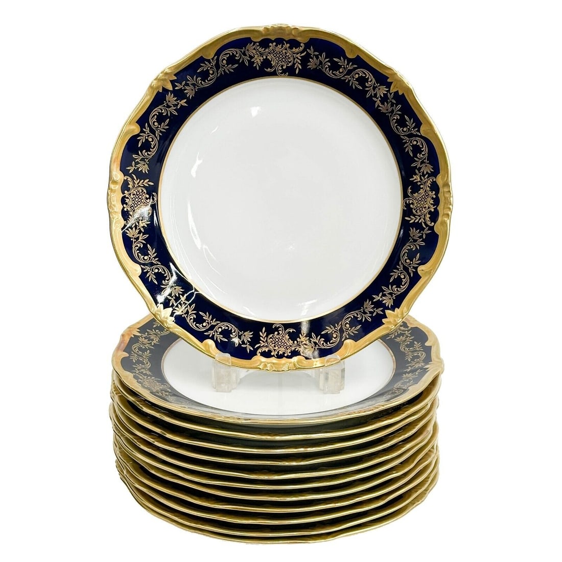 12 Weimar Echt Kobalt German Porcelain Dinner Plates Katharina 20003 Blue c 1940 (1 of 5)