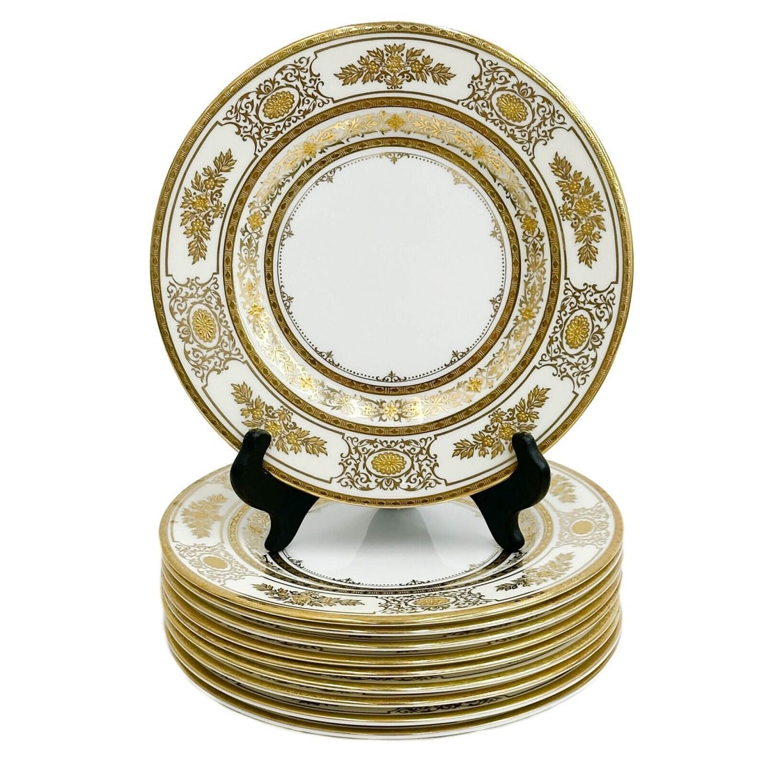 10 Minton England Gilt Porcelain Dessert Plates in Argyle H4695 (1 of 5)
