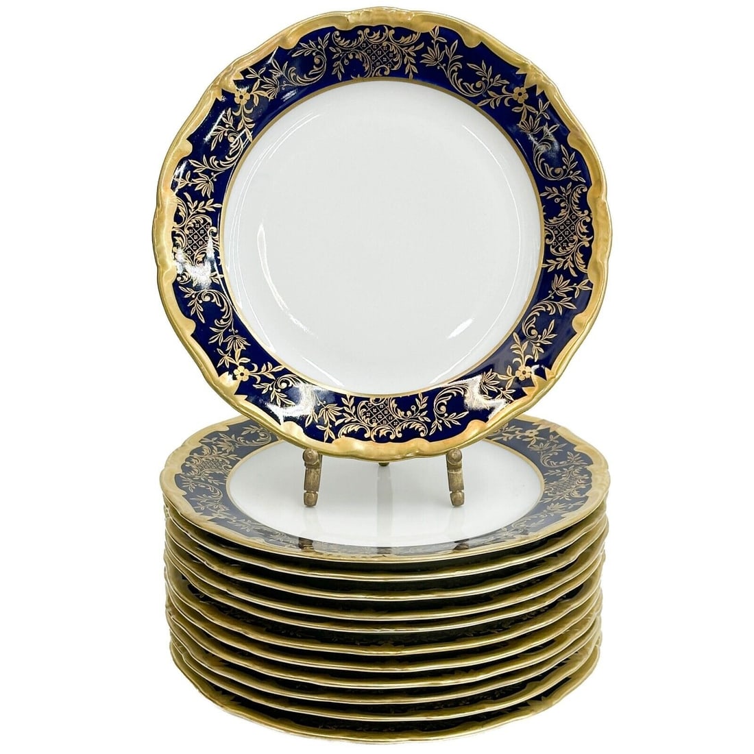 12 Weimar Echt Kobalt German Porcelain Dessert Plates Katharina 20003 Blue c1940 (1 of 5)