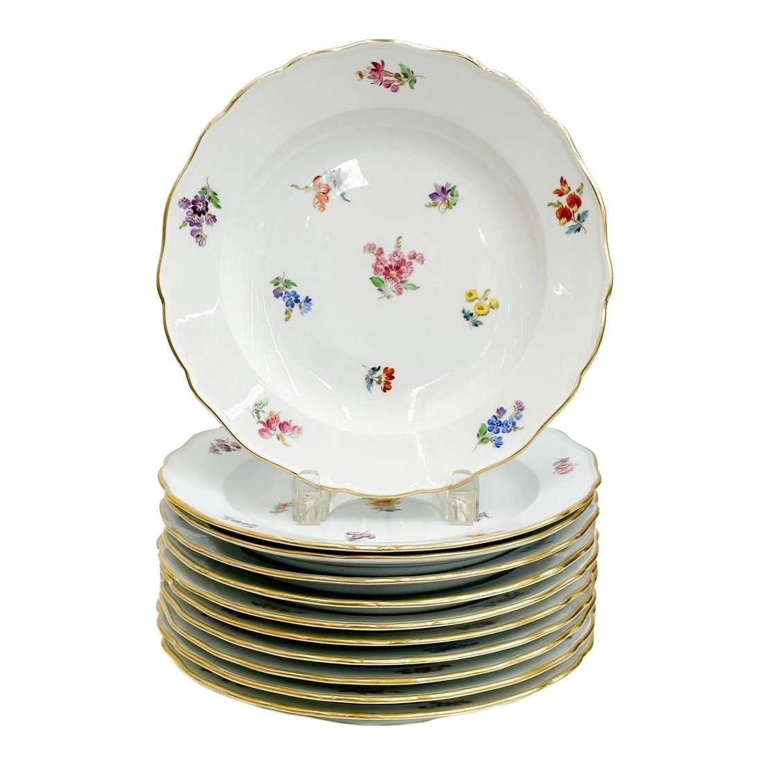 11 Meissen Germany Hand Painted Florals Porcelain Dinner Plates early 20th cen (1 of 4)