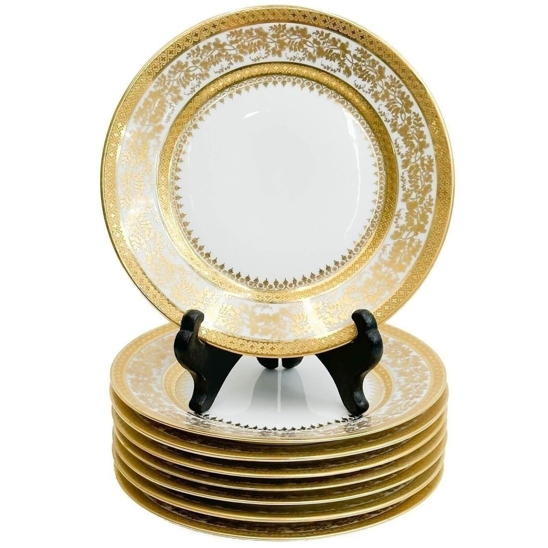 8 CH Field Haviland Limoges Porcelain Bread Plates Incrustation Polie a l'agate: 8 CH Field Haviland Limoges Gilt Porcelain Bread Plates, 2nd half 20th century. A white ground with ornate floral gilt decoration to the edges. Underside marked CH Field Haviland Limoges, also marked