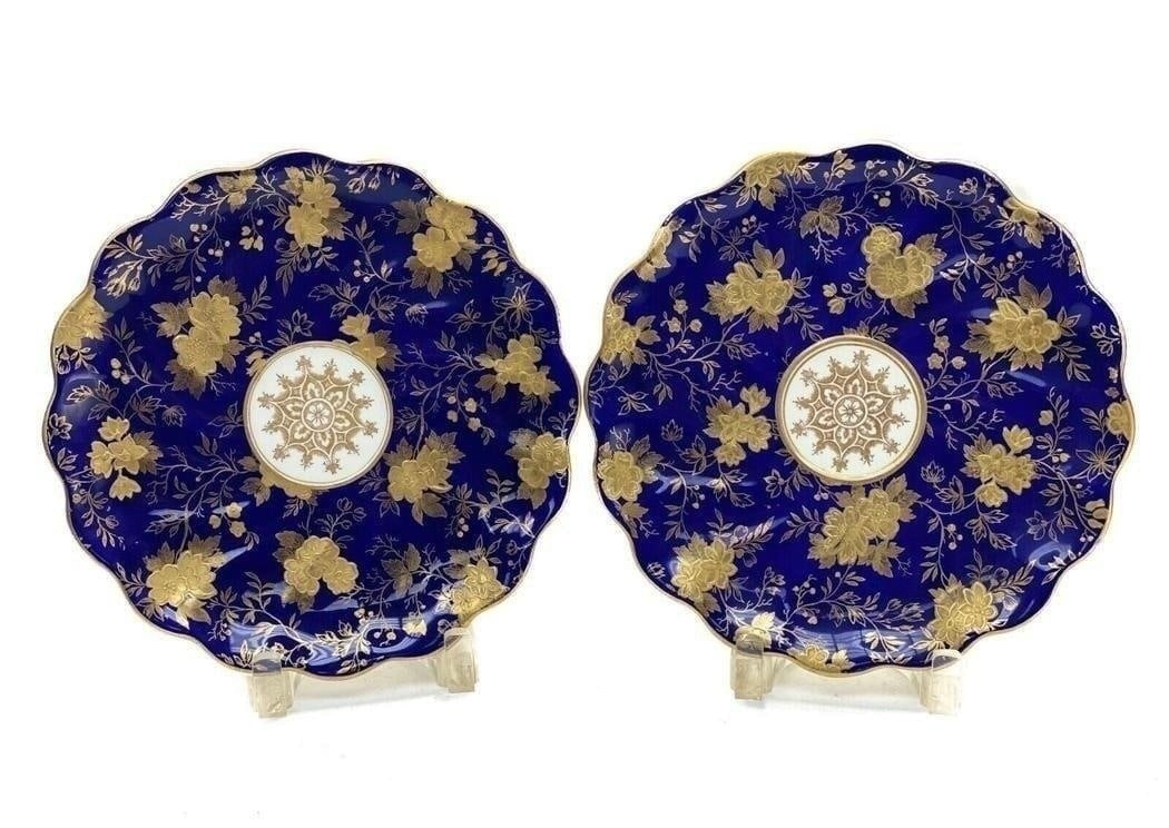 Pair Davenport Porcelain Gold Encrusted Cabinet Plates (1 of 5)