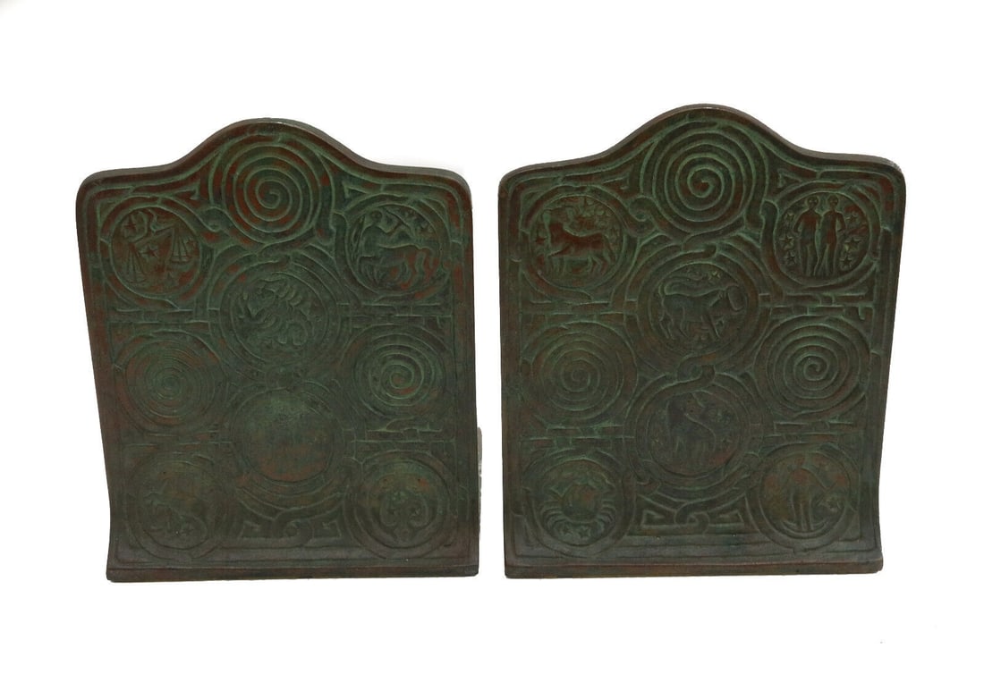 Tiffany Studios New York Bronze Book Ends in Zodiac #1091 circa 1900 (1 of 9)