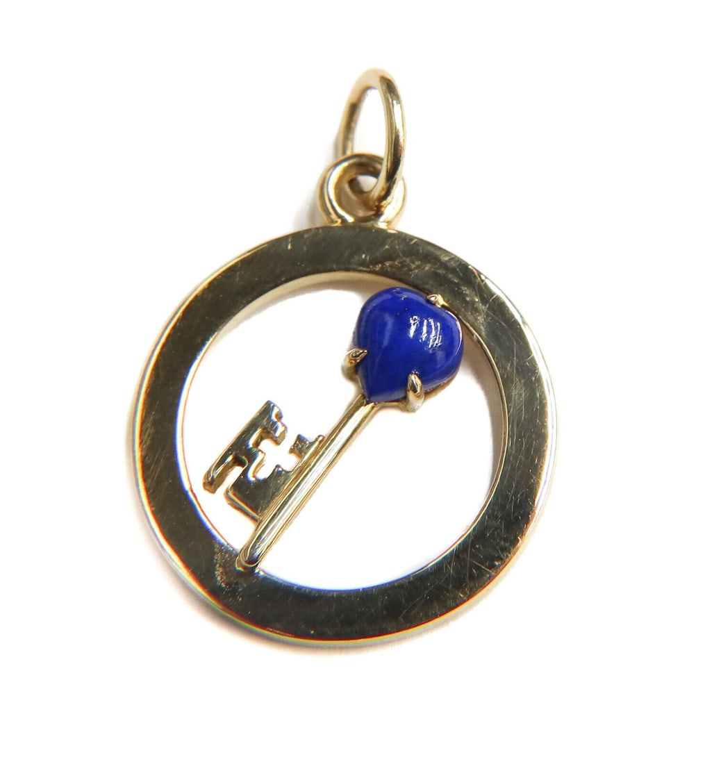 Cartier 18k Yellow Gold and Lapis Lazuli Heart Key Charm Pendant (1 of 6)