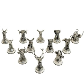 12 Sterling Silver Animal Head Stirrup Cups Ltd Ed/5 2005 with Presentation Box