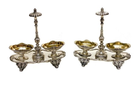 Pair Odiot Paris French Silver Gilt Footed Open Salt Cellars 19th Century