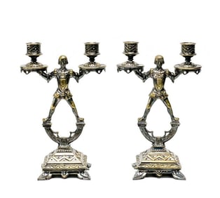 Pair Figural Squires Silver Plate Candlestick Holders circa 1900