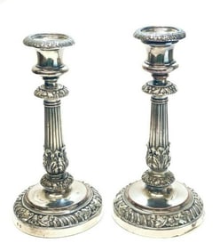 Pair Matthew Bolton Silver Plate Column Form Candlesticks circa 1820