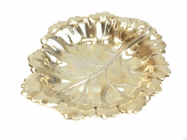 Barker Ellis Silver Co Birmingham Sterling Silver Leaf Form Dish Gold Wash, 1976