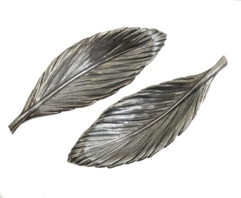 Pair Buccellati Italian Sterling Silver Small Leaf Dishes