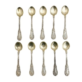 10 Dominic & Haff American Gold Washed Tea or Dessert Spoons circa 1900