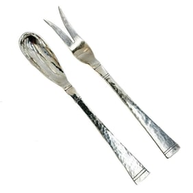 Pair Allan Adler Hand Hammered Sterling Silver 2 Piece Chop Set in Starlit