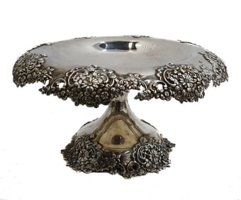 Tiffany & Co Makers Sterling Silver Footed Compote #18838 circa 1900 Florals