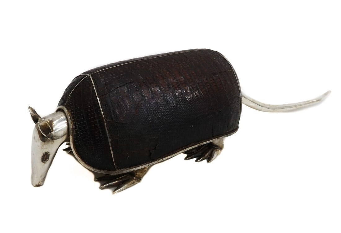 South American Silverplate and Leather Shell Armadillo Box Mid Century (1 of 10)