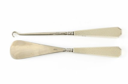 2pc Arthur Hamill Westwood London Sterling Silver Shoehorn & Button