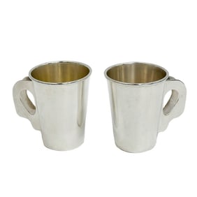 Pair Bvlgari Italian Ubaldo Vitali Modernist Sterling Silver Handled Cups c1980