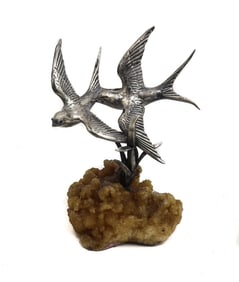 Buccellati 800 Italian Sterling Silver on Yellow Quartz Swallow Bird Figurine circa 1970.