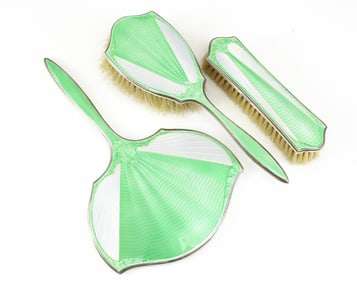 3pc.1930 Birmingham Sterling Silver Vanity Set by James Dixon & Sons; Mirror