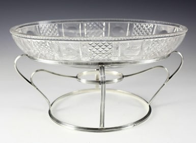 London Georgian .925 Silver Stand & Crystal Centerpiece Bowl, Henry Holland 1807