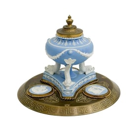 Wedgwood England G Betjemann & Sons Blue Jasper Dip Gilt Bronze Inkstand 19th c