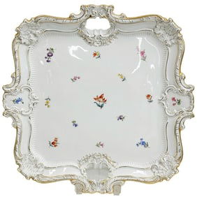 Meissen Germany Hand Painted Floral Porcelain Square Tray early 20th century