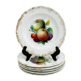 6 Meissen Germany Hand Painted Fruit Porcelain 7 inch Plates early 20th century