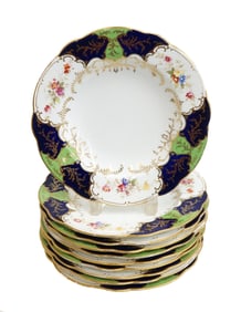 10 Coalport England Porcelain Cobalt Blue & Gilt Batwing Rimmed Soup Bowls c1890