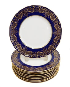 10 Royal Doulton England Ovington Bros Porcelain Cobalt Blue Dessert Plate c1910