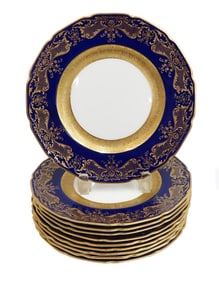 10 Royal Doulton England Ovington Bros Porcelain Cobalt Blue 9in Plates c1910